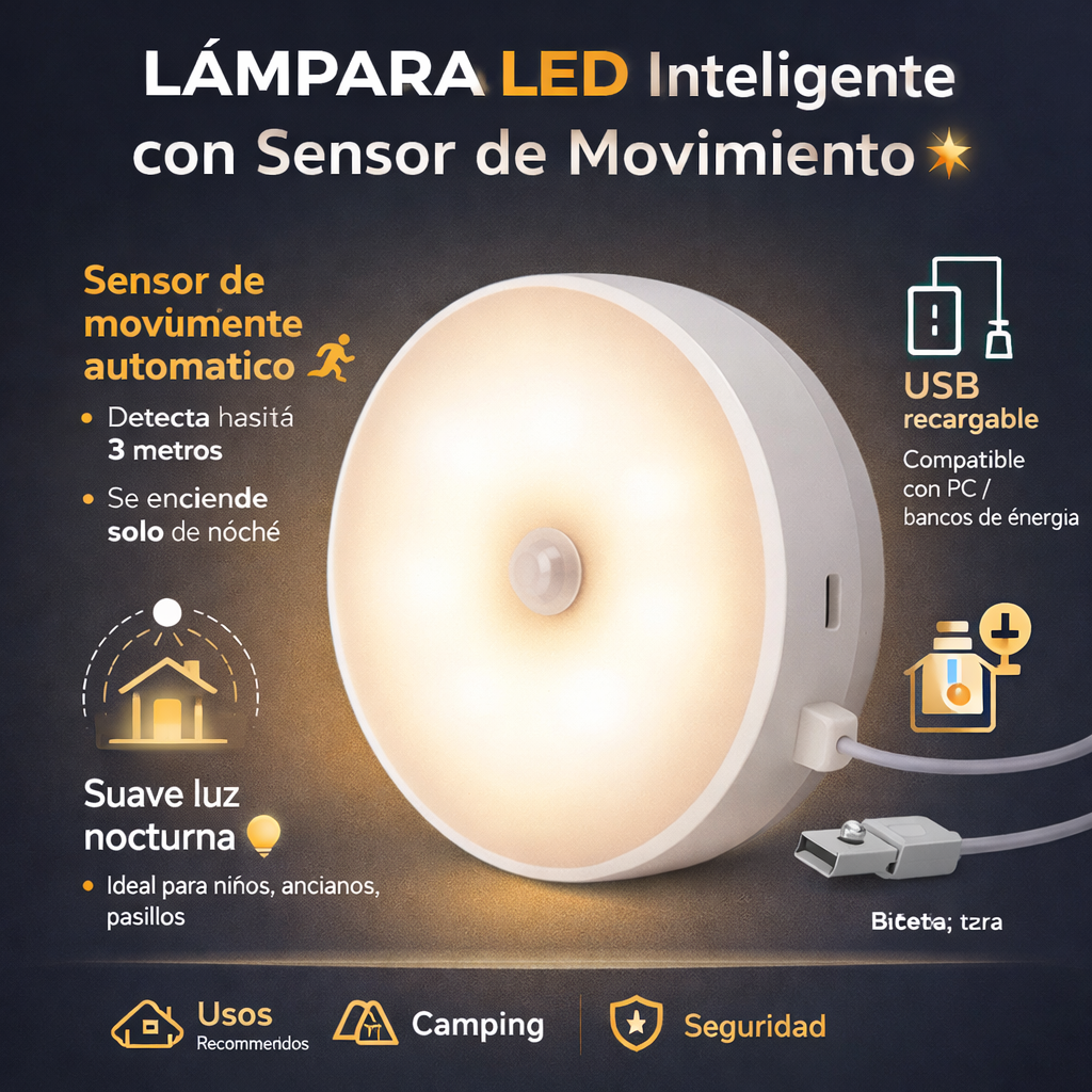 Lámpara LED Recargable Sensor Movimiento