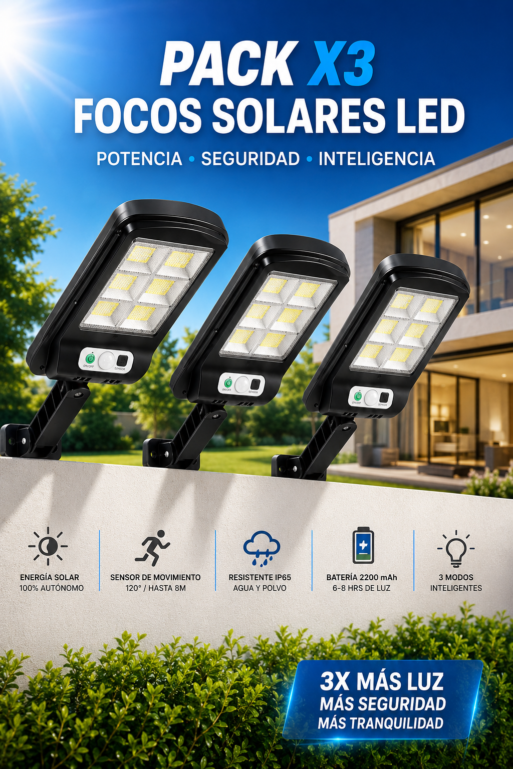 ⚡ OFERTA TRIPLE PROTECCIÓN™ x3 Focos Solares Inteligentes