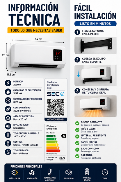 Aire Acondicionado Mini Split INVERTER 2 En 1