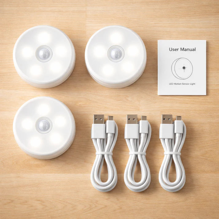 LUZ LED SENSOR DE MOVIMIENTO SUPER PACK x3 RECARGABLE