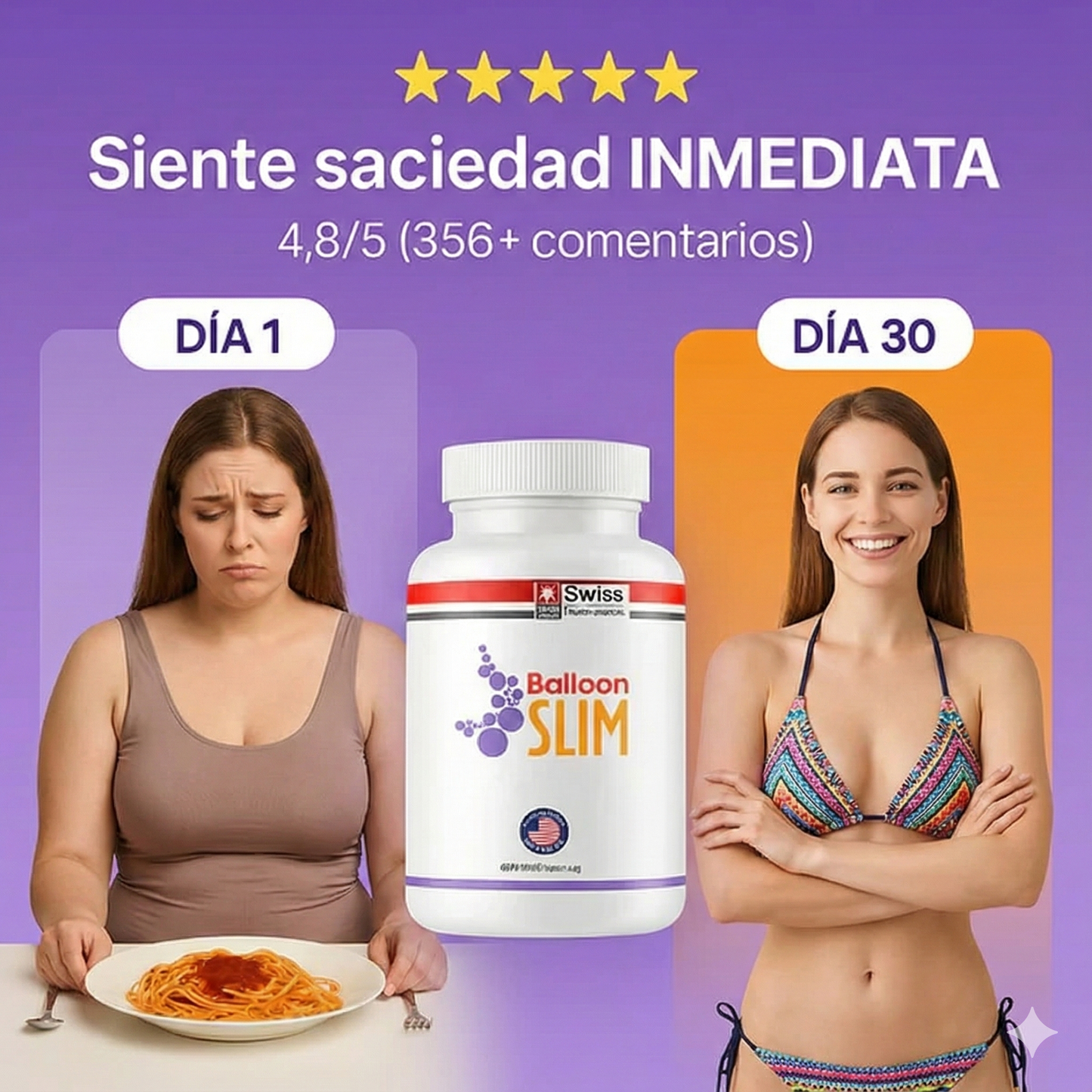 Balloon Slim™ Balón Gástrico 120 Cápsulas ORIGINAL SWISS® Baja de Peso Sin Rebote! + Asesoría Nutricional