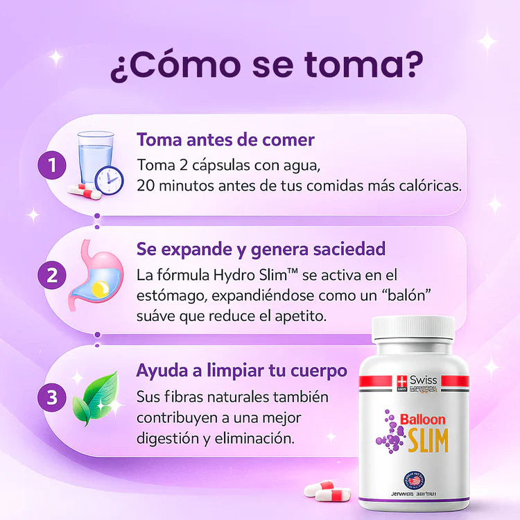 Balloon Slim™ Balón Gástrico 120 Cápsulas ORIGINAL SWISS® Baja de Peso Sin Rebote! + Asesoría Nutricional